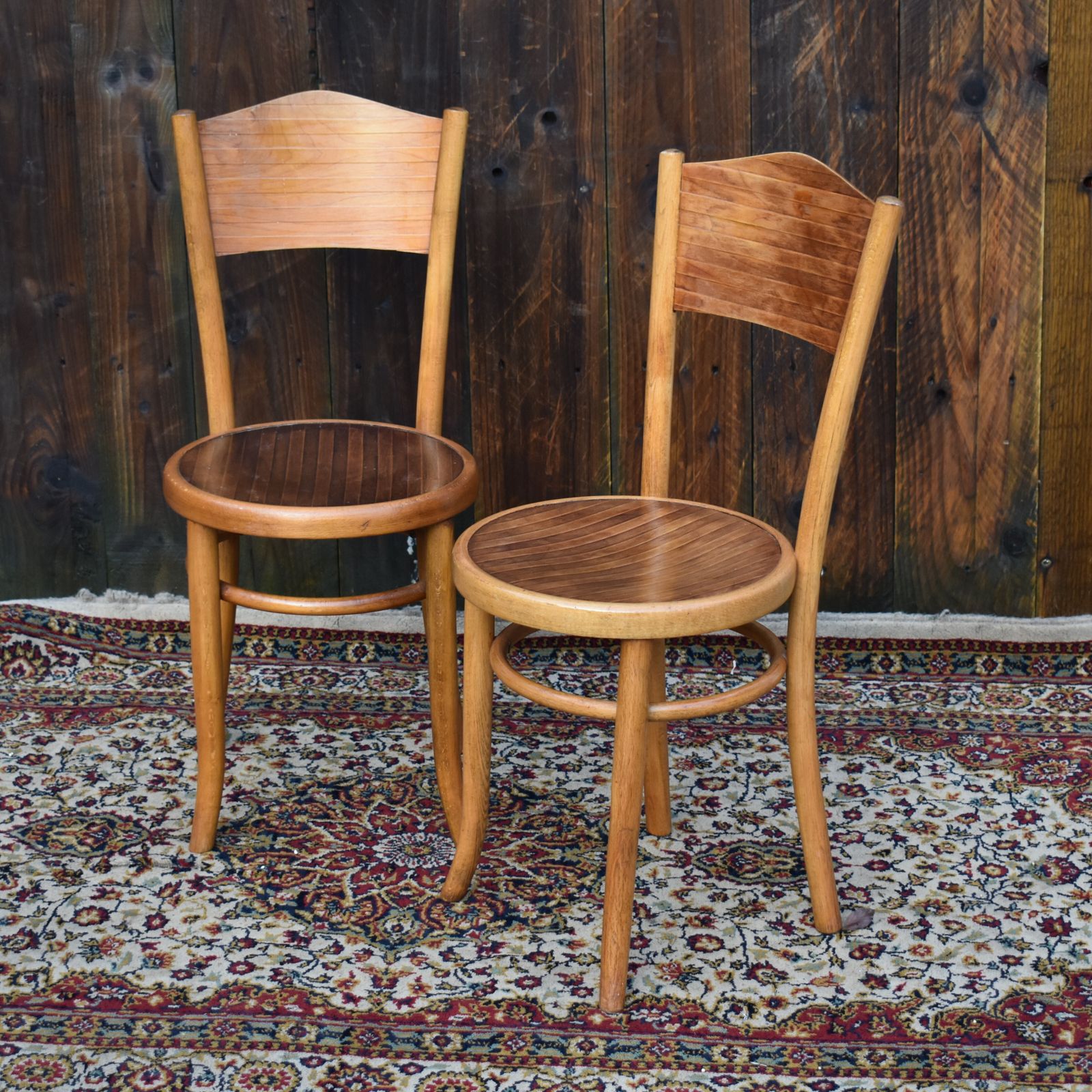 Antique Original Fischel Czech Bentwood Thonet Style Cafe Bistro Chairs Pair