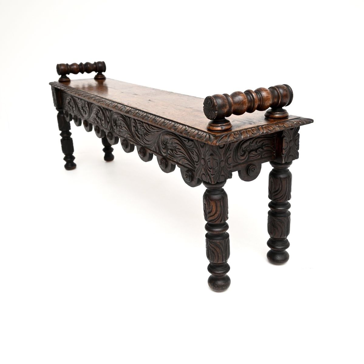 Antique Victorian Carved Oak Bench photo vintage