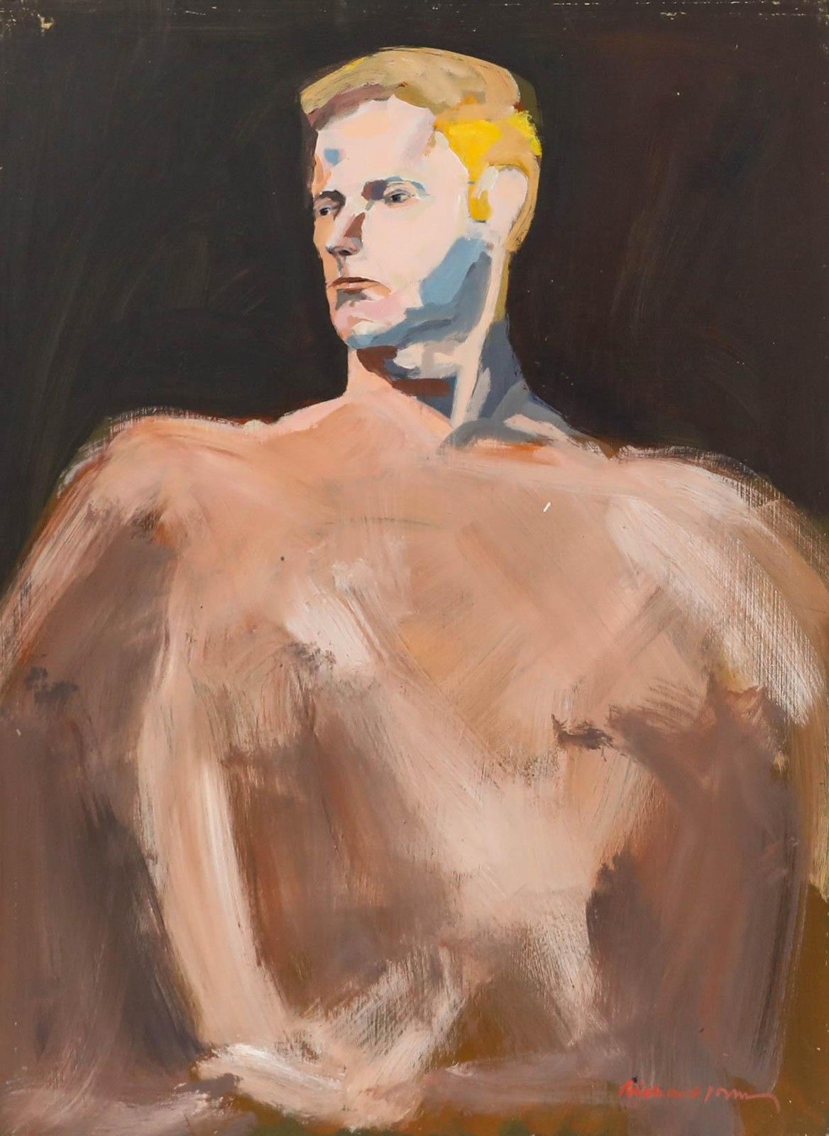Richard J.S. Young Contemporary Oil, Standing Male Nude photo furniture