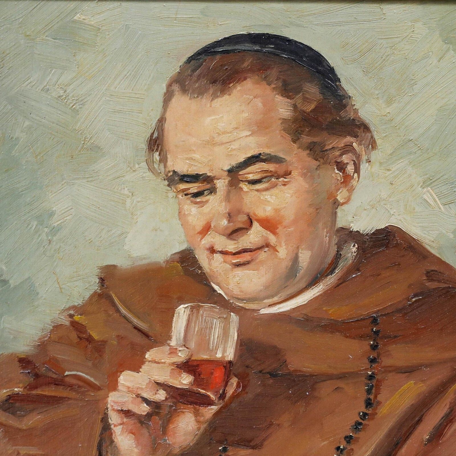 A. Czinzoll Framed 20th Century Oil, Wine Drinking Monk photo Art