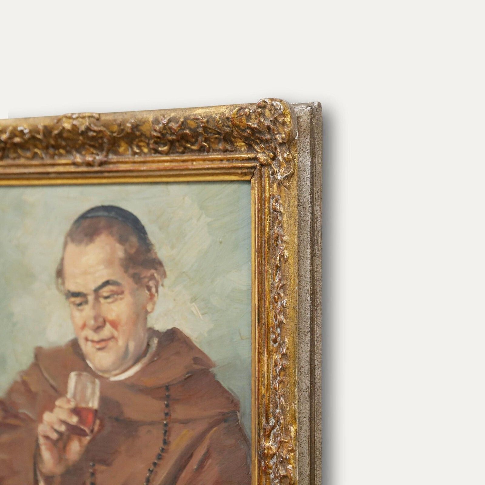 A. Czinzoll Framed 20th Century Oil, Wine Drinking Monk photo vinterior