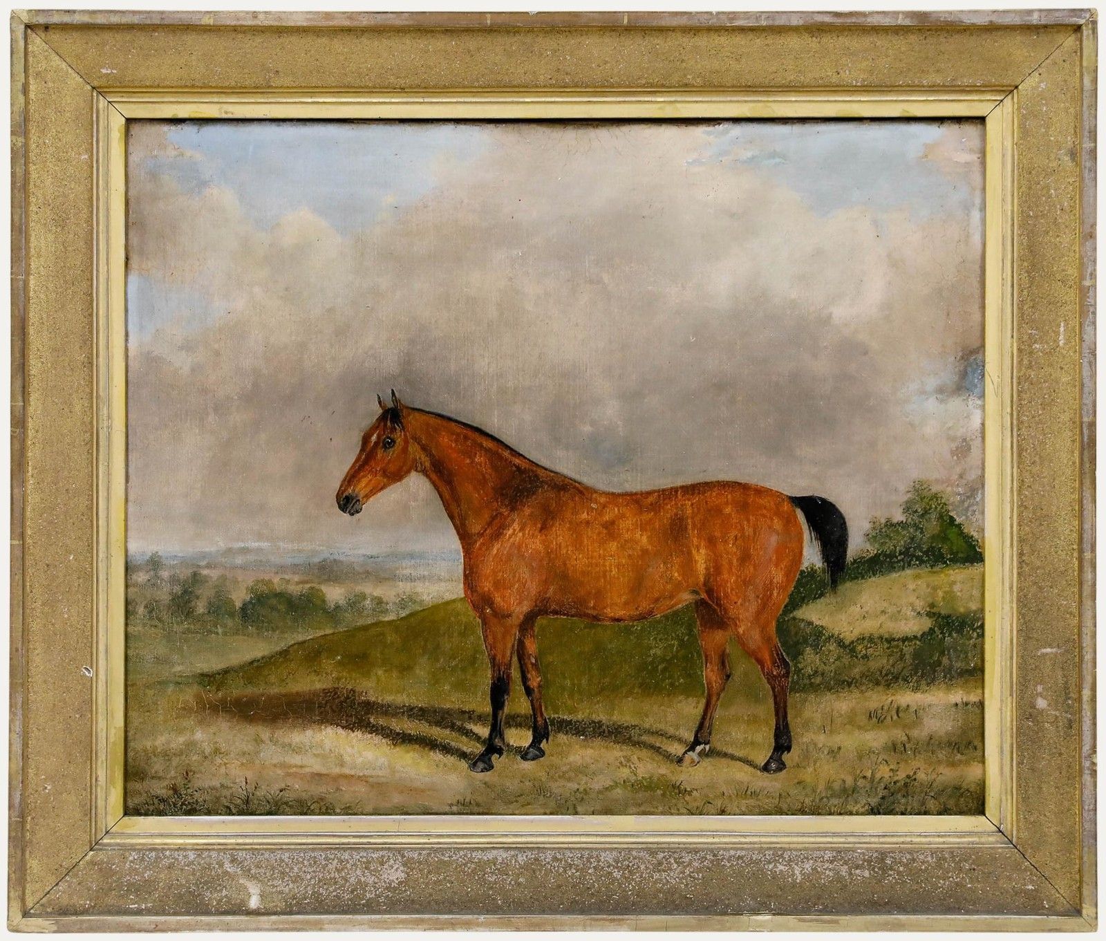 George Henry Laporte (1799 1873) Framed 1848 Oil, Bay Hunter In A Landscape