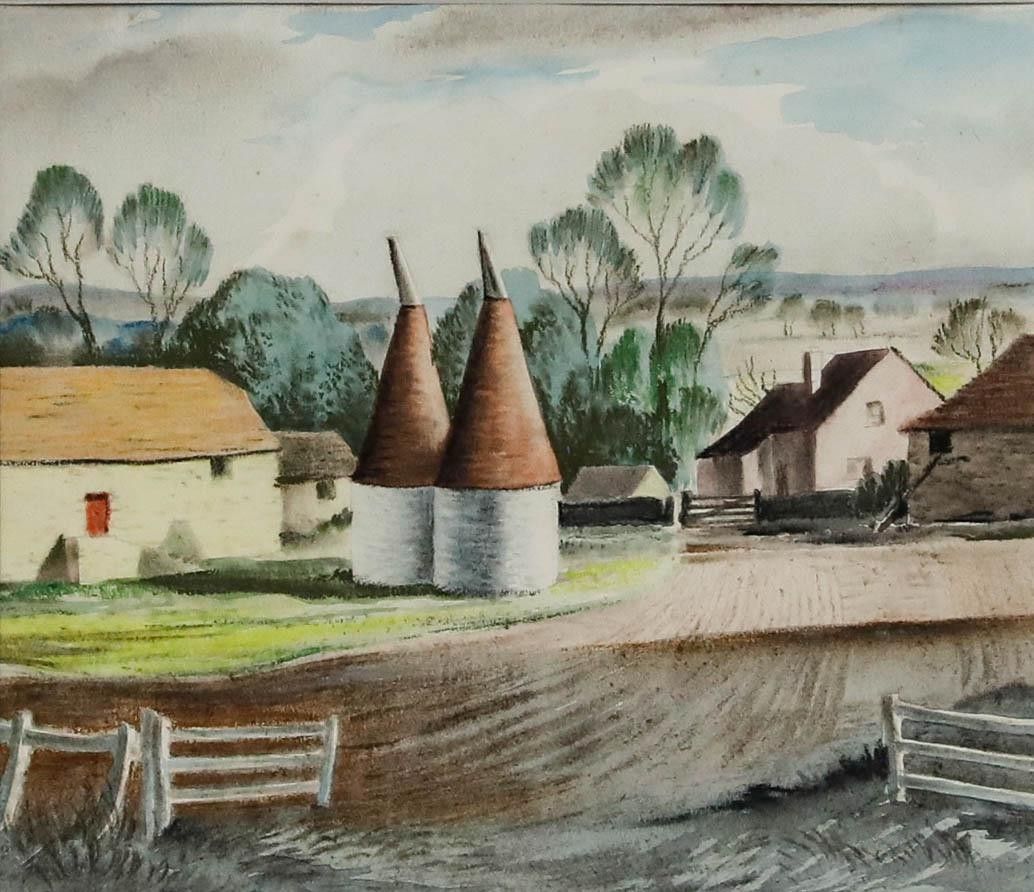 Frederick Roberts Johnson (1900 1986) 20th Century Mixed Media, Oast Houses photo furniture