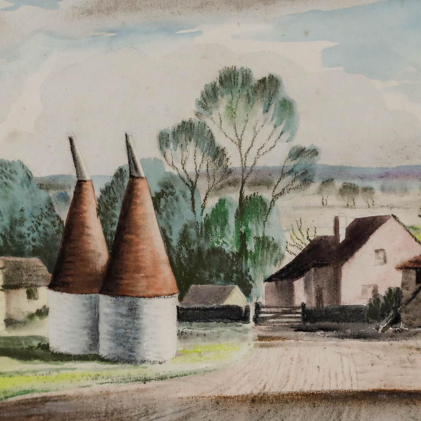 Frederick Roberts Johnson (1900 1986) 20th Century Mixed Media, Oast Houses photo Art