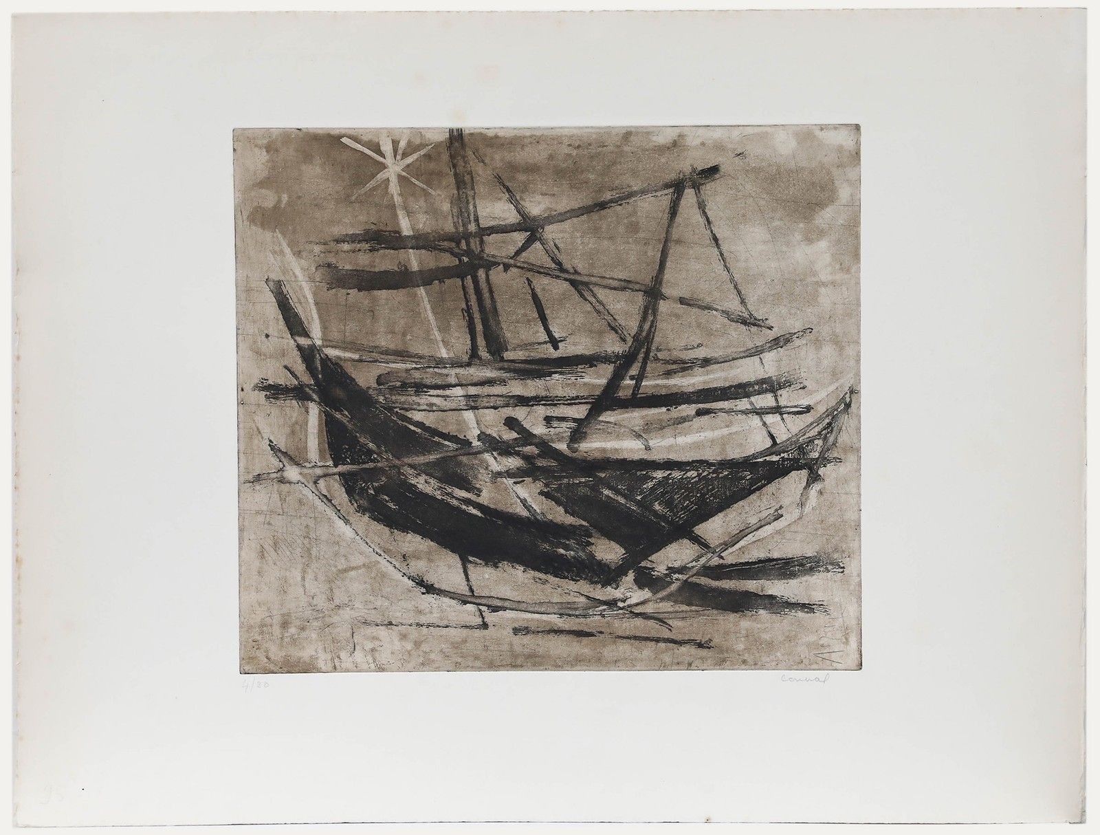 Betty Connal Peebles (1935 1999) 20th Century Collagraph, Baleaux Bruns