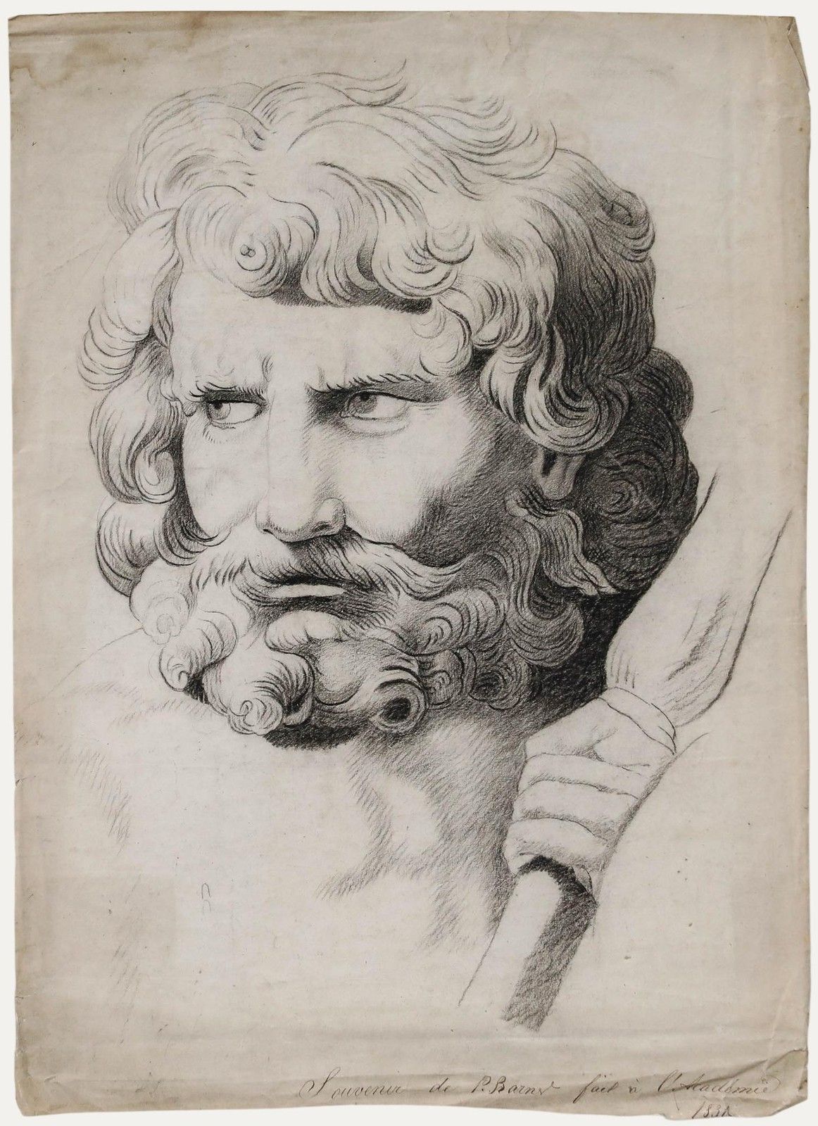 After Gilles Antoine Demarteau 1830 Charcoal Drawing, Neptune