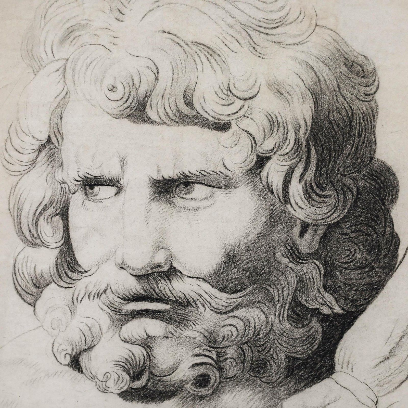After Gilles Antoine Demarteau 1830 Charcoal Drawing, Neptune photo Art