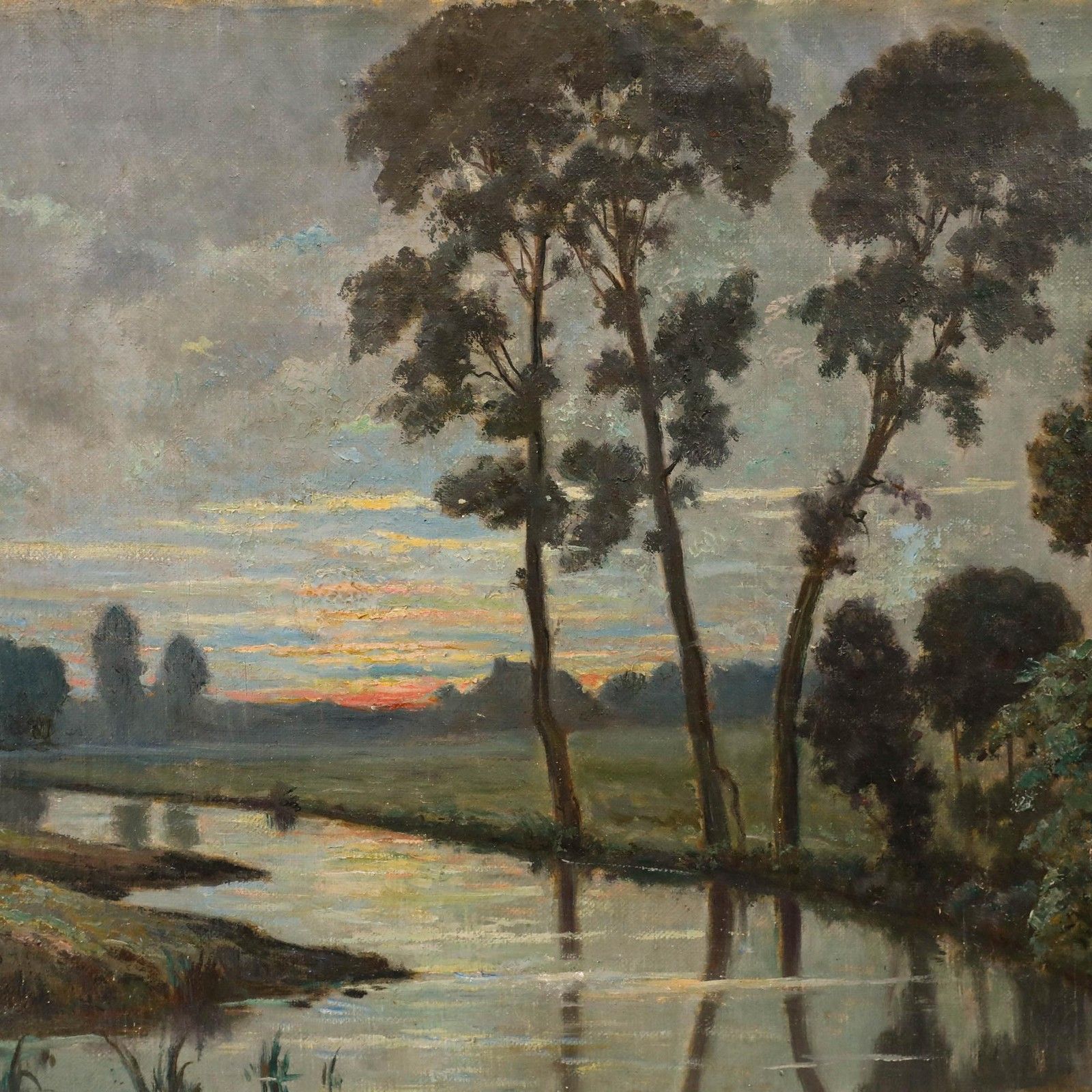 F. Mulley Early 20th Century Oil, Dusk Over The River photo 325.0