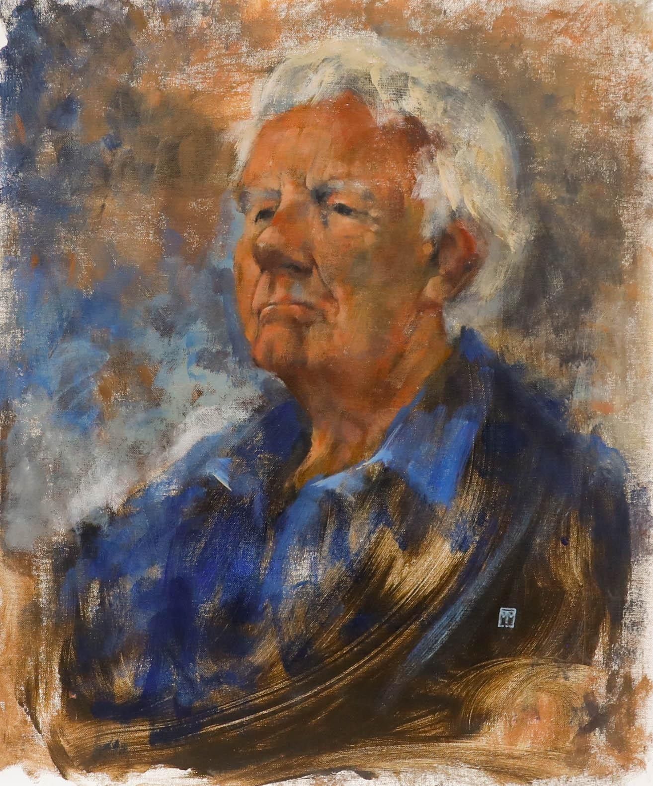 Wendy Trinder (1942 2020) 20th Century Oil, Portrait Of A Man In Blue photo furniture