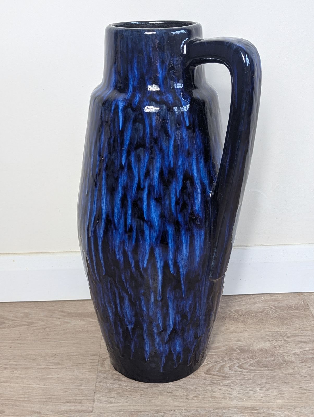 Large West German Floor Vase  Fat Lava Blue Glaze – Mid Century Modern photo Home Decor