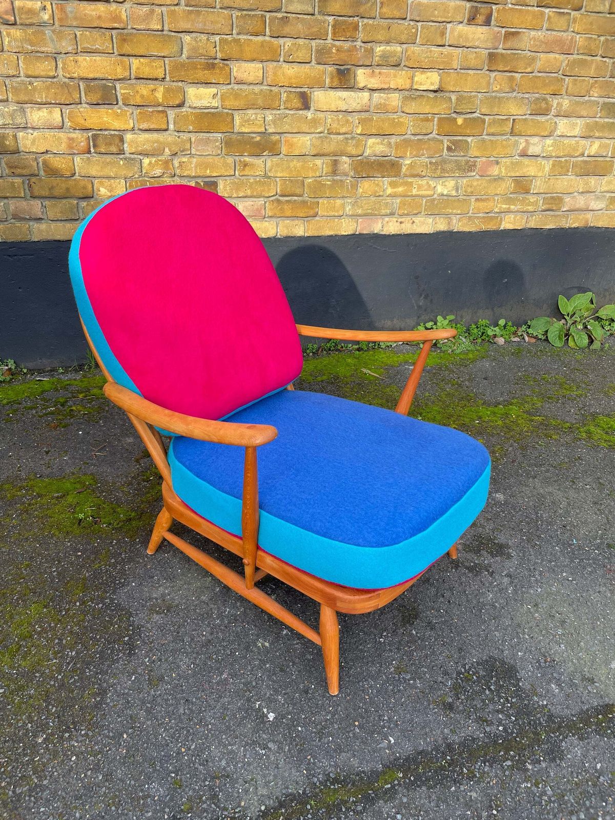 Vintage  Ercol Windsor 203 Armchair Fully Restored Blue Turquoise Pink Hand Dyed Wool Covers