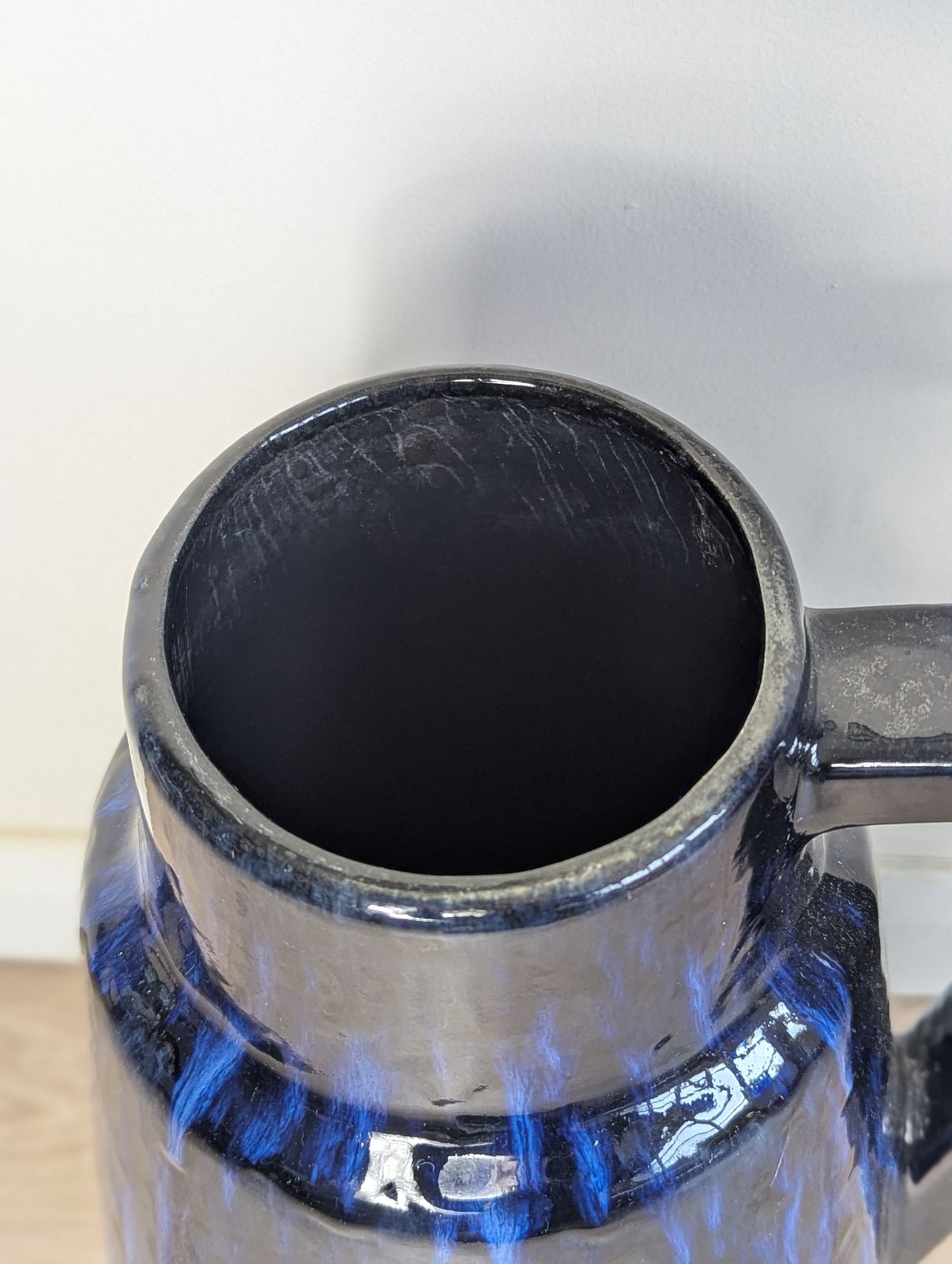 Home Decor Large West German Floor Vase  Fat Lava Blue Glaze – Mid Century Modern photo