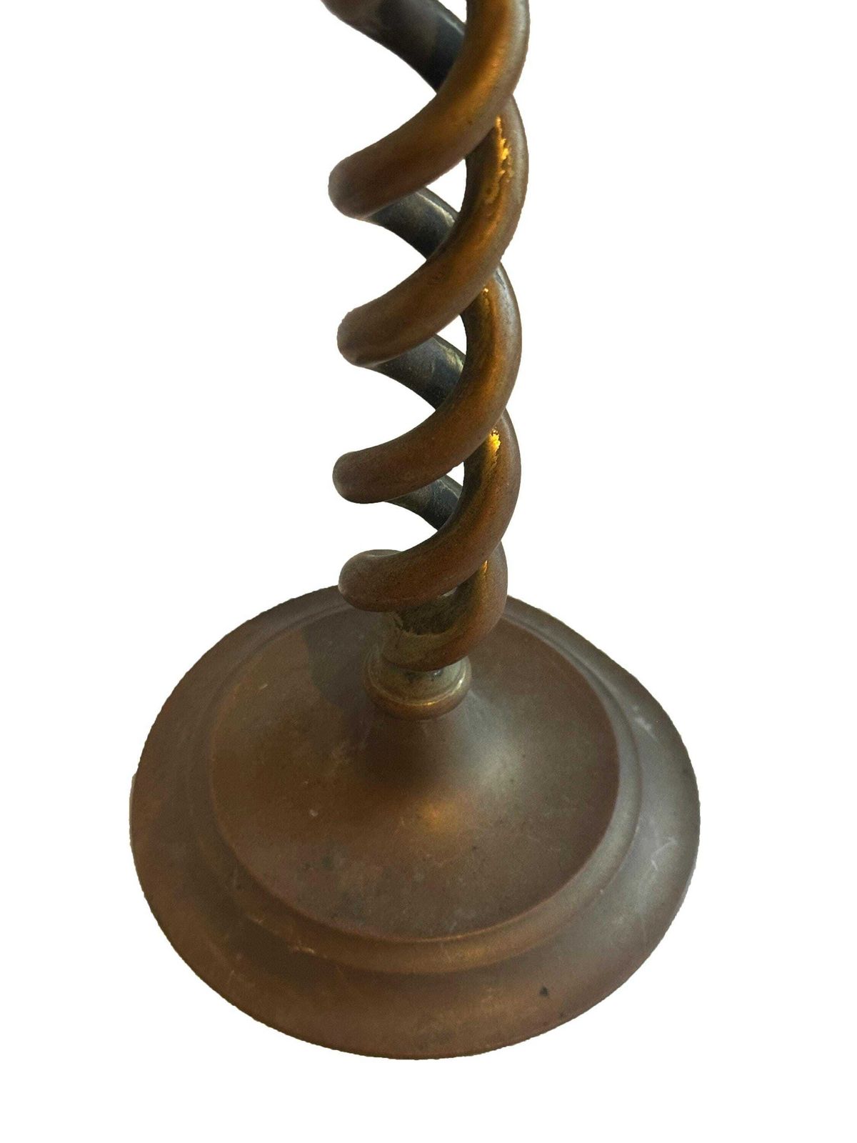 Large Pair Victorian Brass Candlestick Holders   Late 19th Century Open Barley Twist Design photo vintage