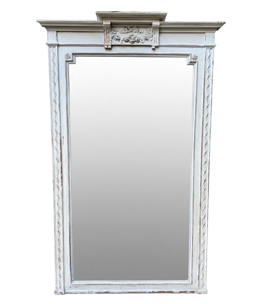 photo furniture A Large French Full Length 1880s Painted Over Mantle Mirror With Original Shaped Bevel