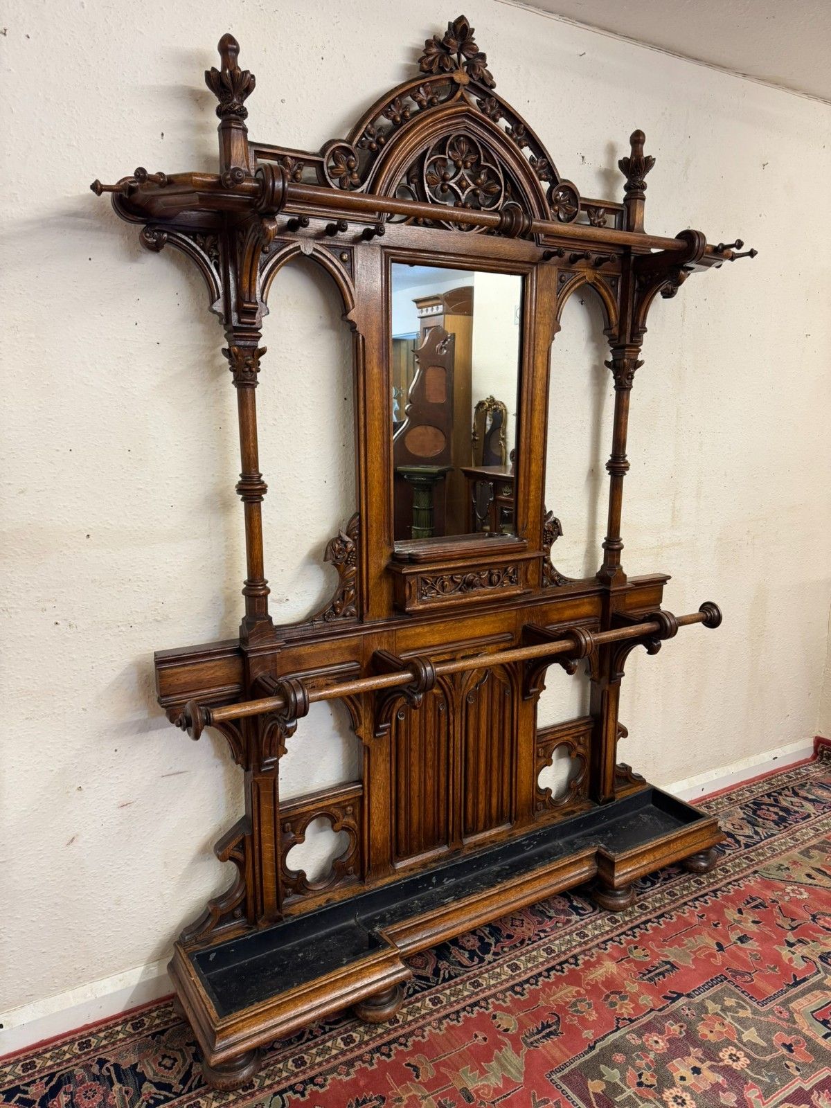 English Country House Antique Gothic Revival Carved Oak Hallstand Circa 1885 photo Furniture