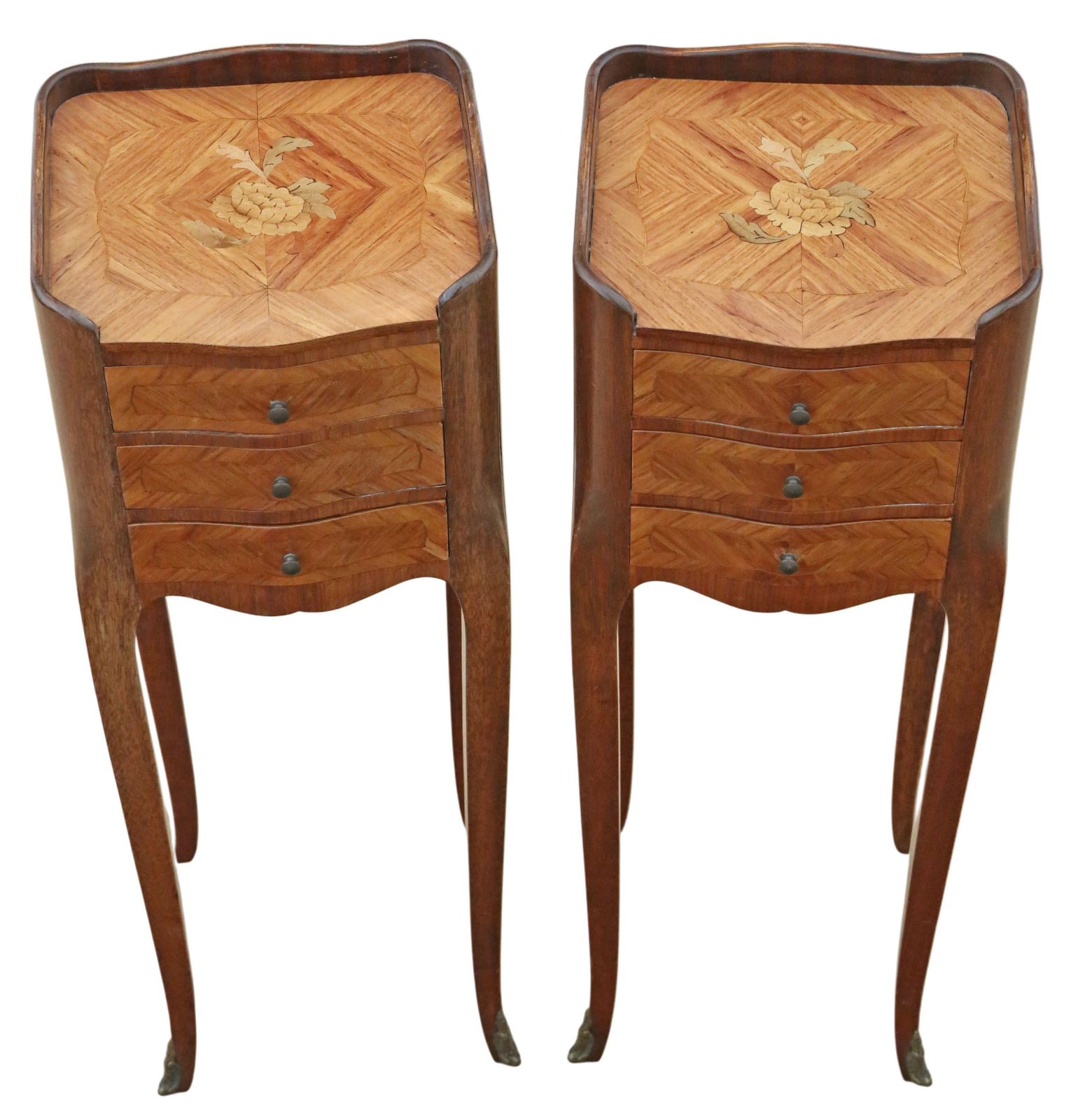 Vintage Retro French Pair Of Marquetry / Parquetry Bedside Tables – Mid 20th Century Nightstands photo 2495.0