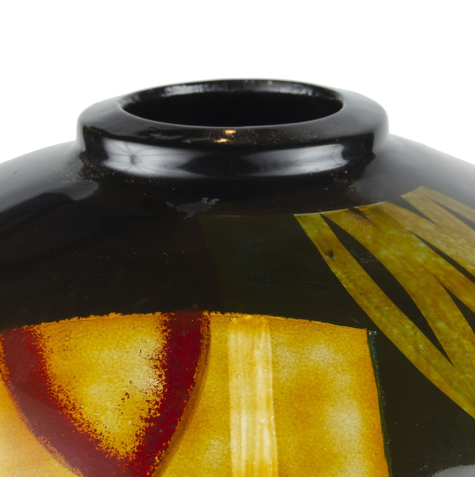 Early 20th Century Art Déco Enameled Ceramic Bulbous Decorative Vase With Vegetal And Geometric Motifs, France photo 1325.0