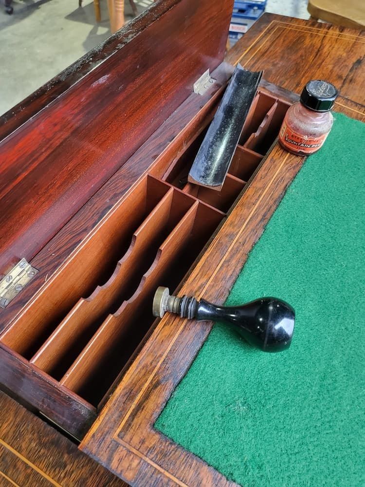 Antique Edwardian Inlaid Rosewood Small Writing Desk Table Drawers photo Furniture