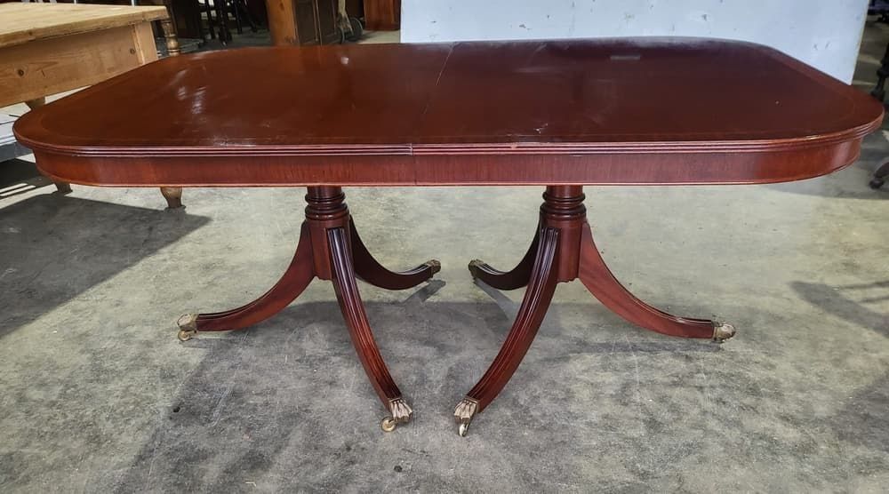 Antique Repro Mahogany Twin Pedestal Extending D End Dining Table photo 430.0