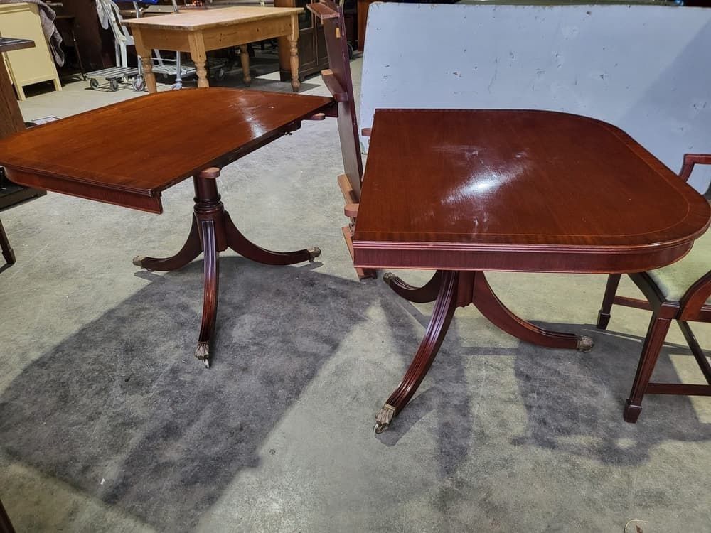 photo furniture Antique Repro Mahogany Twin Pedestal Extending D End Dining Table
