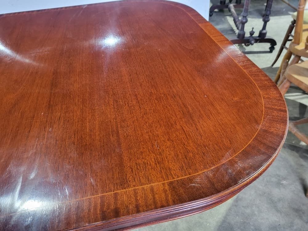 Furniture Antique Repro Mahogany Twin Pedestal Extending D End Dining Table photo