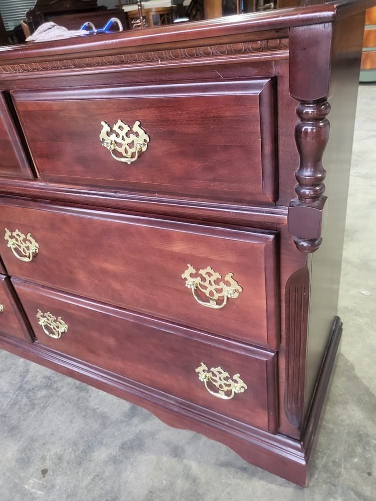 Antique Repro Low Long Chest Of Drawers 3 Over 4 photo furniture