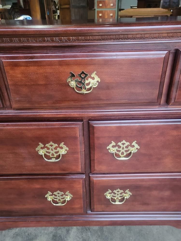 Antique Repro Low Long Chest Of Drawers 3 Over 4 photo 295.0