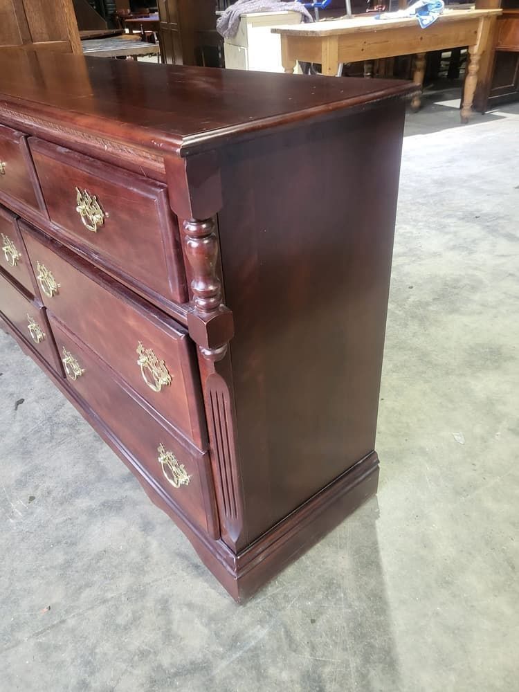 Antique Repro Low Long Chest Of Drawers 3 Over 4 photo vintage