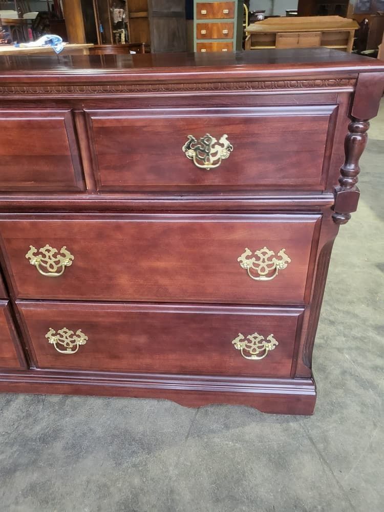 Furniture Antique Repro Low Long Chest Of Drawers 3 Over 4 photo
