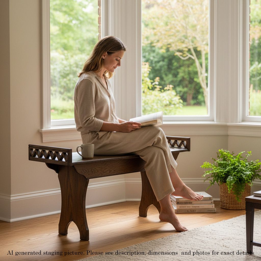 Antique 19th Century Arts & Crafts Decorative Oak / Elm Window Seat – Fine Quality photo furniture