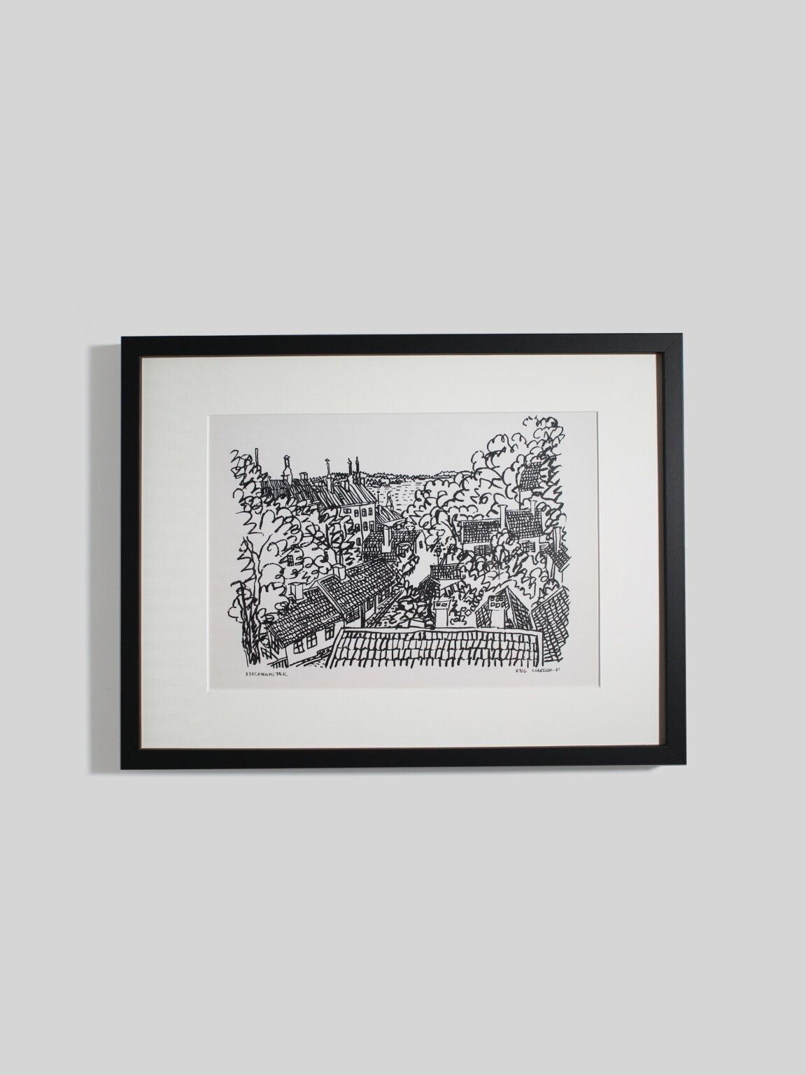 Stig Claesson "Stockholm Roofs' Lithography 42x32cm, 1981