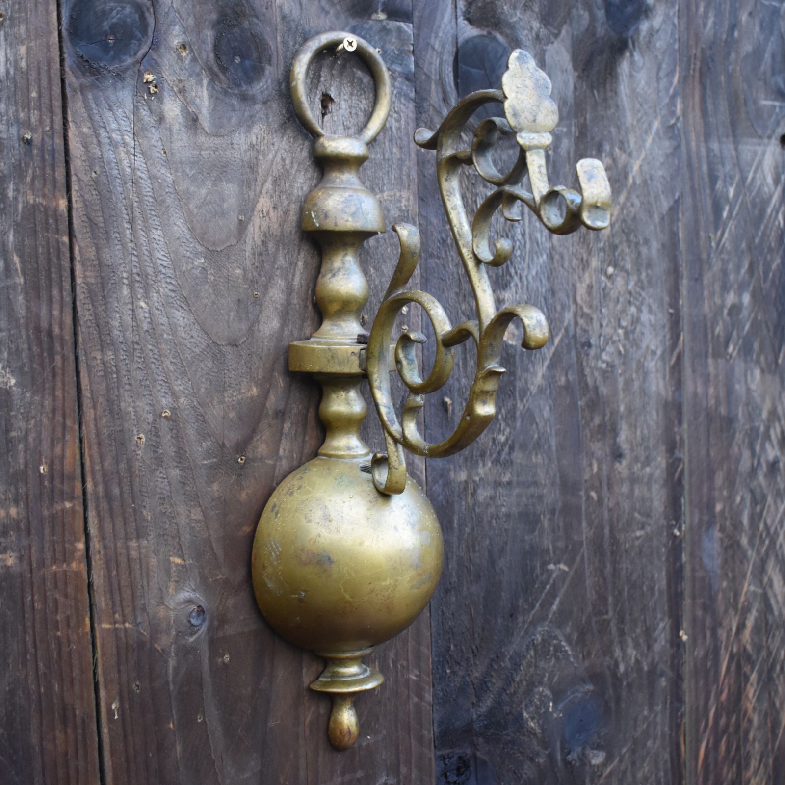 Antique Salvage Brass Ornate Scroll Half Orb Wall Hanging Brackets Pair photo for sale