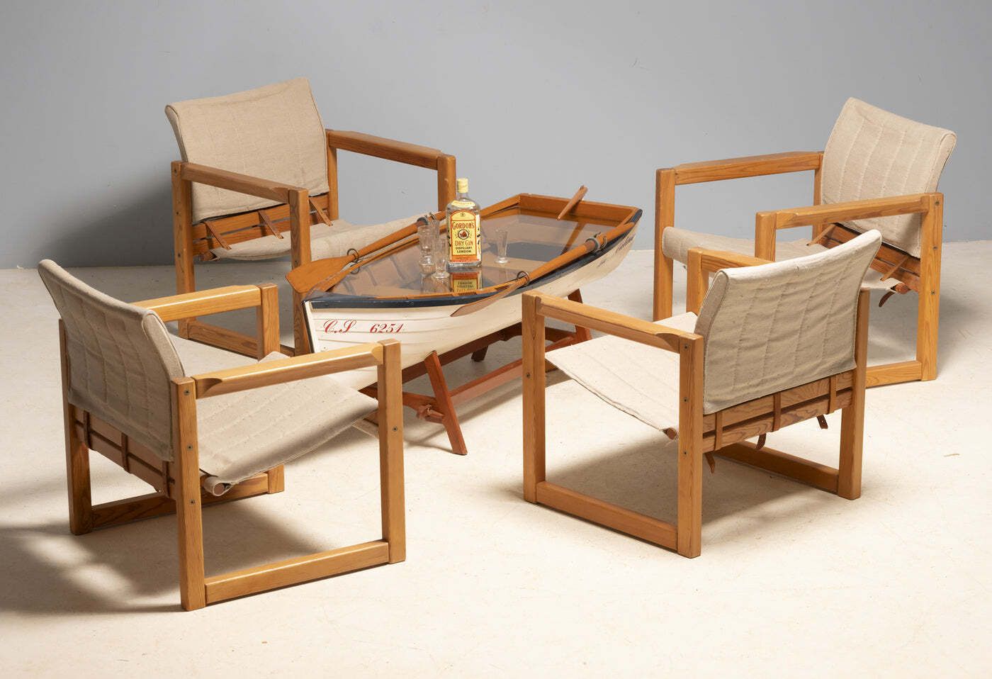Reimagined Boat Form Coffee Table With Glass Top, Contemporary Design (Post 2000) photo for sale