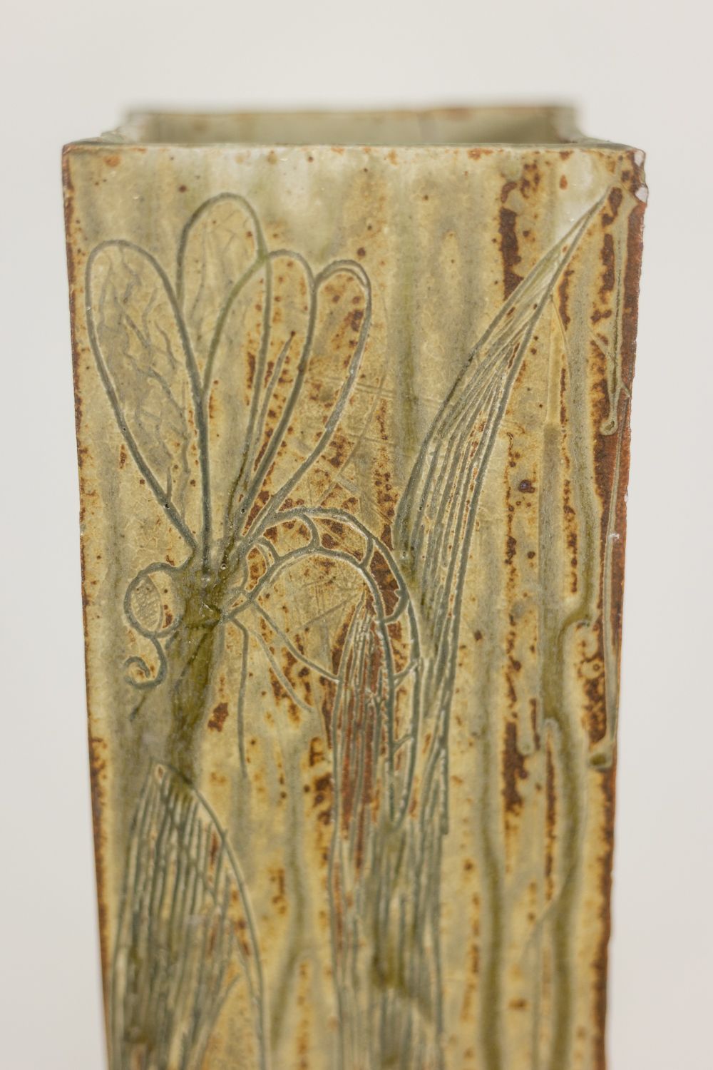 Brutalist Style Stoneware Vase With Plant Decoration. 1970s. photo for sale