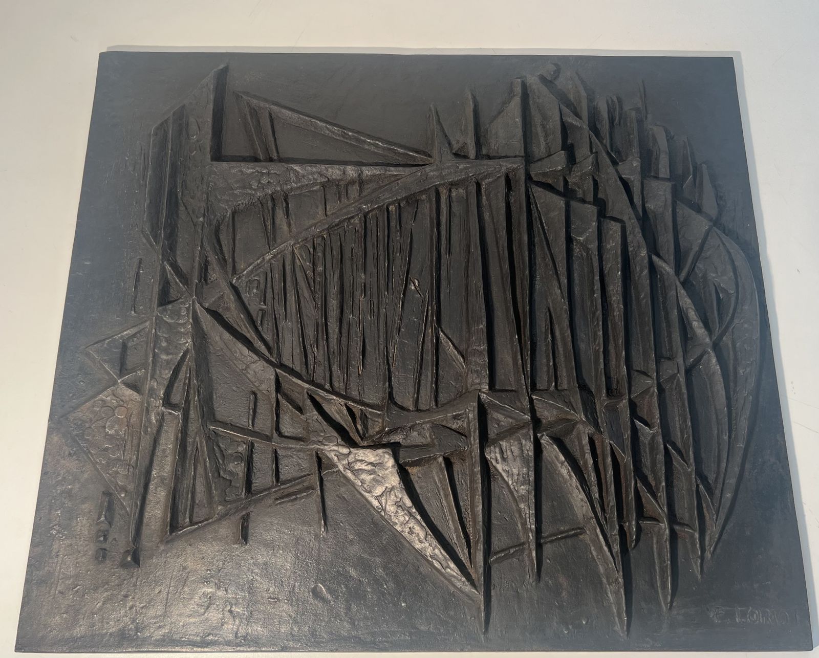 “Sailboats” Modernist Cast Iron Fireback Signed F.Loriot photo furniture