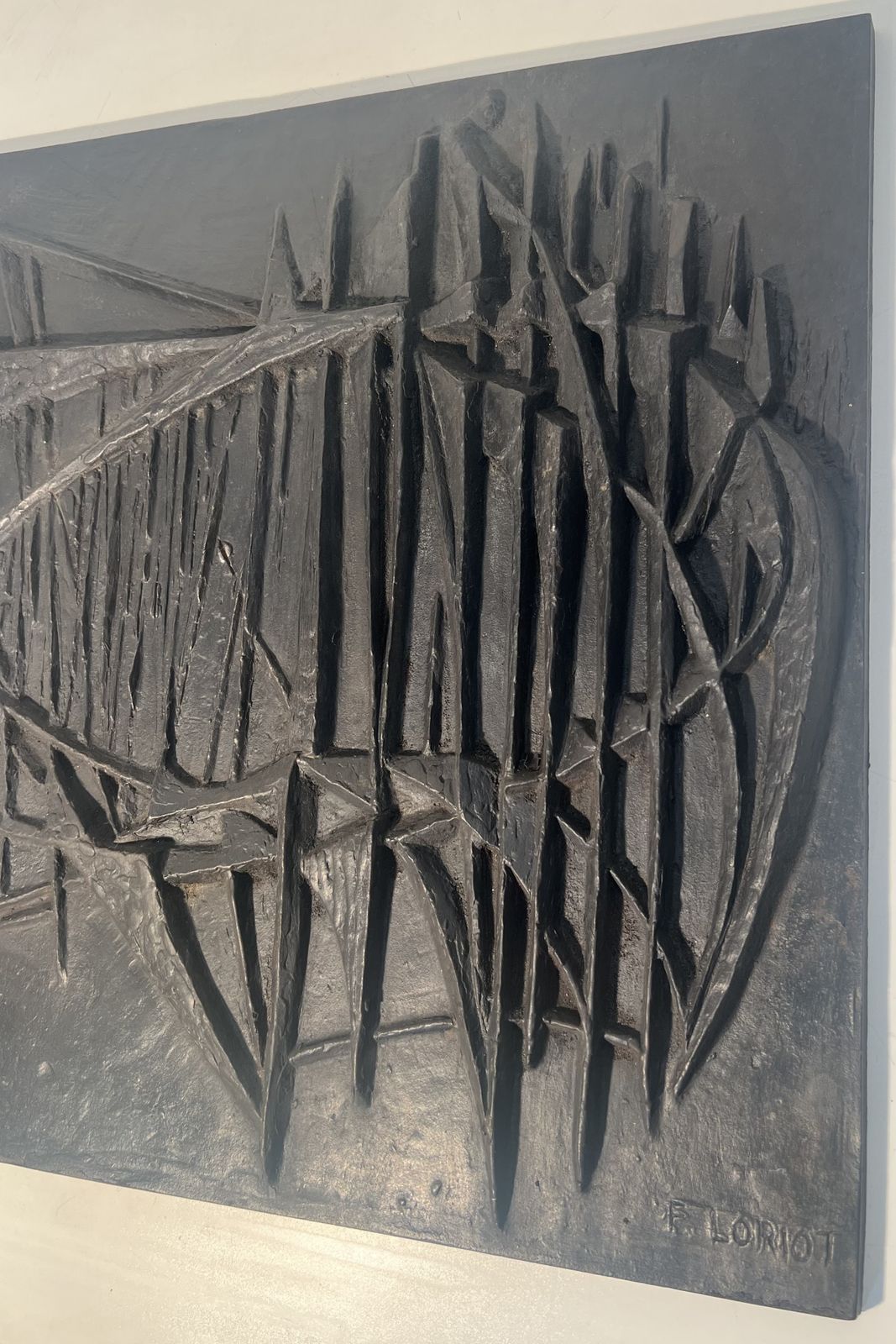 “Sailboats” Modernist Cast Iron Fireback Signed F.Loriot photo vintage