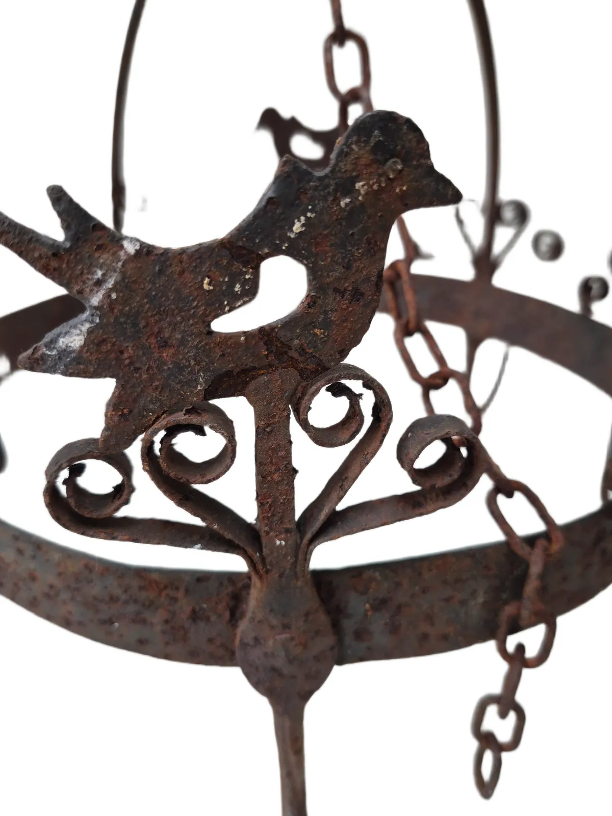photo vinterior Antique French Heavy Wrought Iron Crown Pan Hanger Or Game Hanger With 8 Hooks