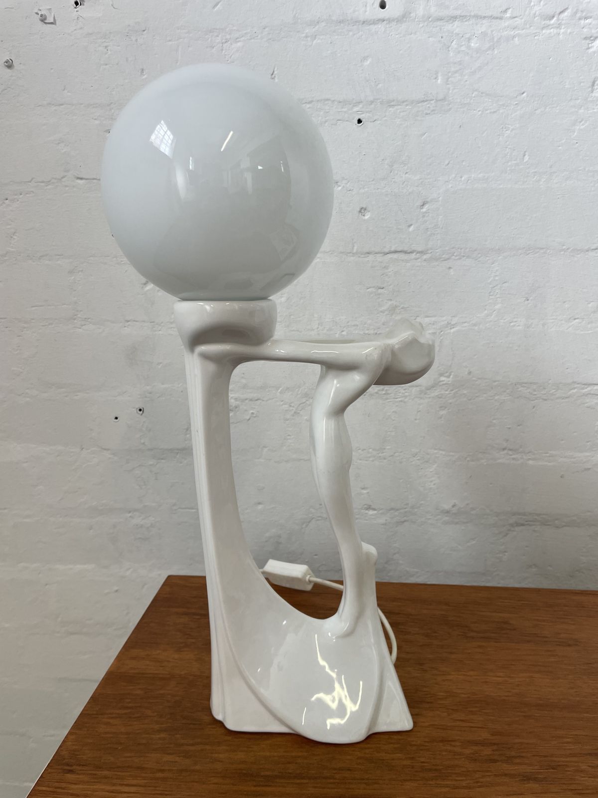 Art Deco Revival Nude Figural Table Lamp | Vintage Ceramic “Deco Lady” | 1970s–80s photo 130.0