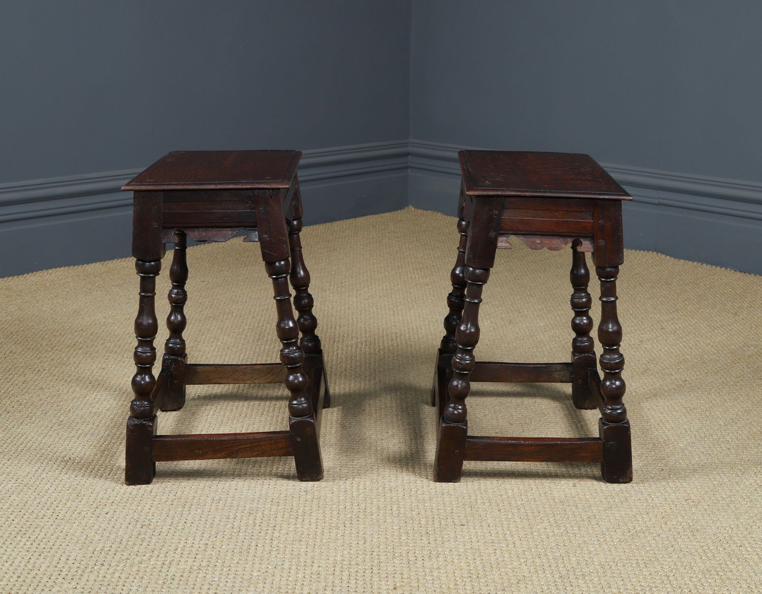 Antique English Pair Of 17th Century Style Oak Joint Stools / Occasional / Bedside Tables (Circa 1880) photo buy