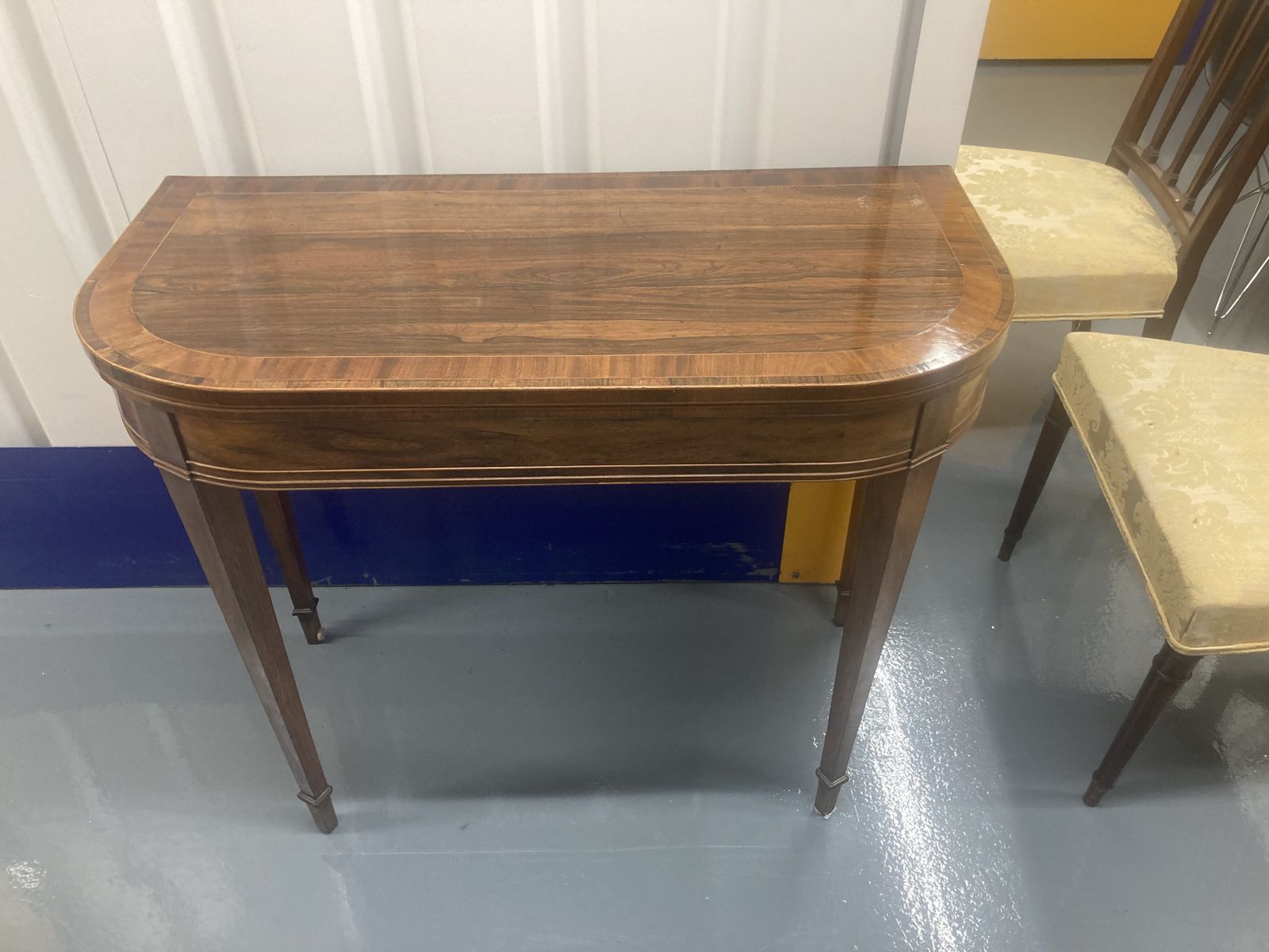 Sheraton Period Rosewood Card Table On Square Tapered Legs With Double Gate Action (C1790)