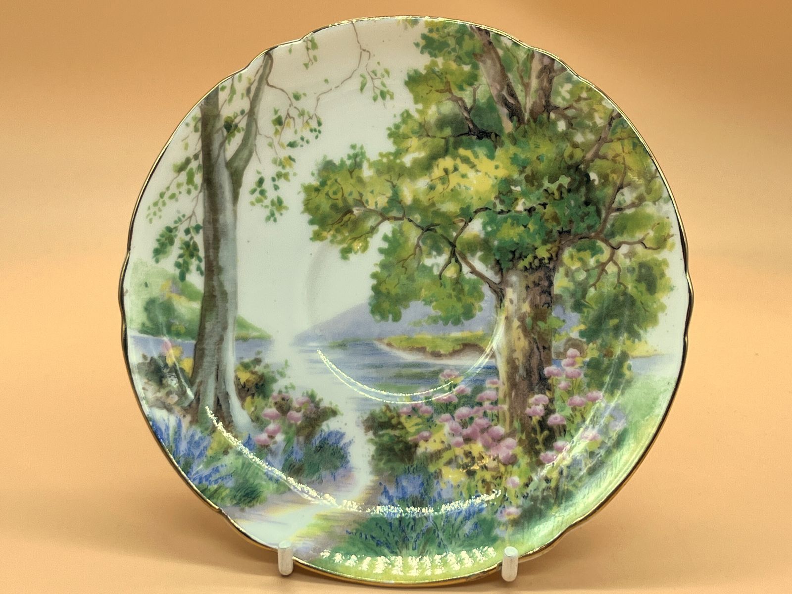Vintage Shelley China Woodland Design Richmond Shape Tea Cup, Saucer And Side Plate Trio. 13348. photo for sale