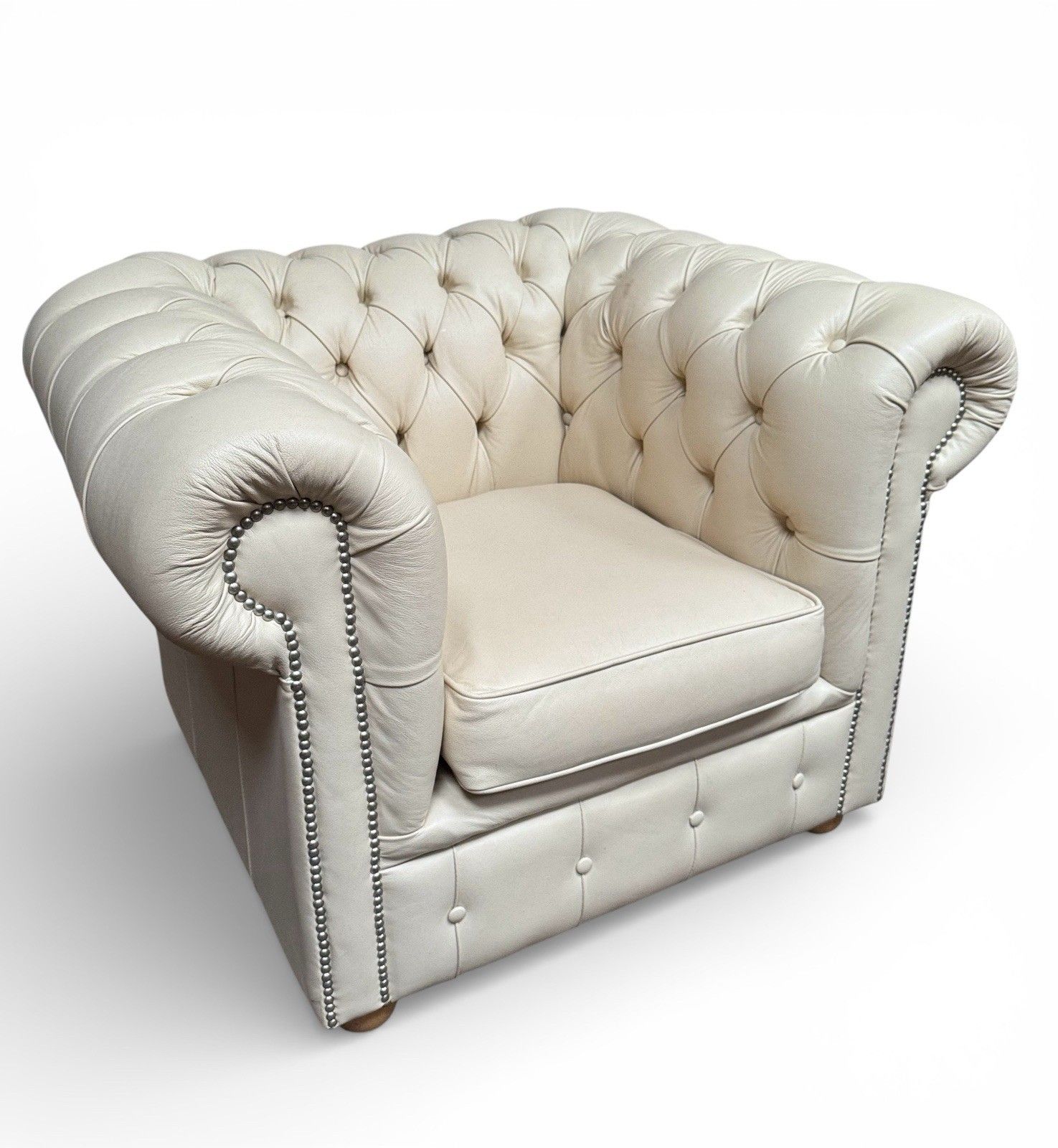 Chesterfield Leather Armchair Club Chair Cream Very Good Quality photo vinterior