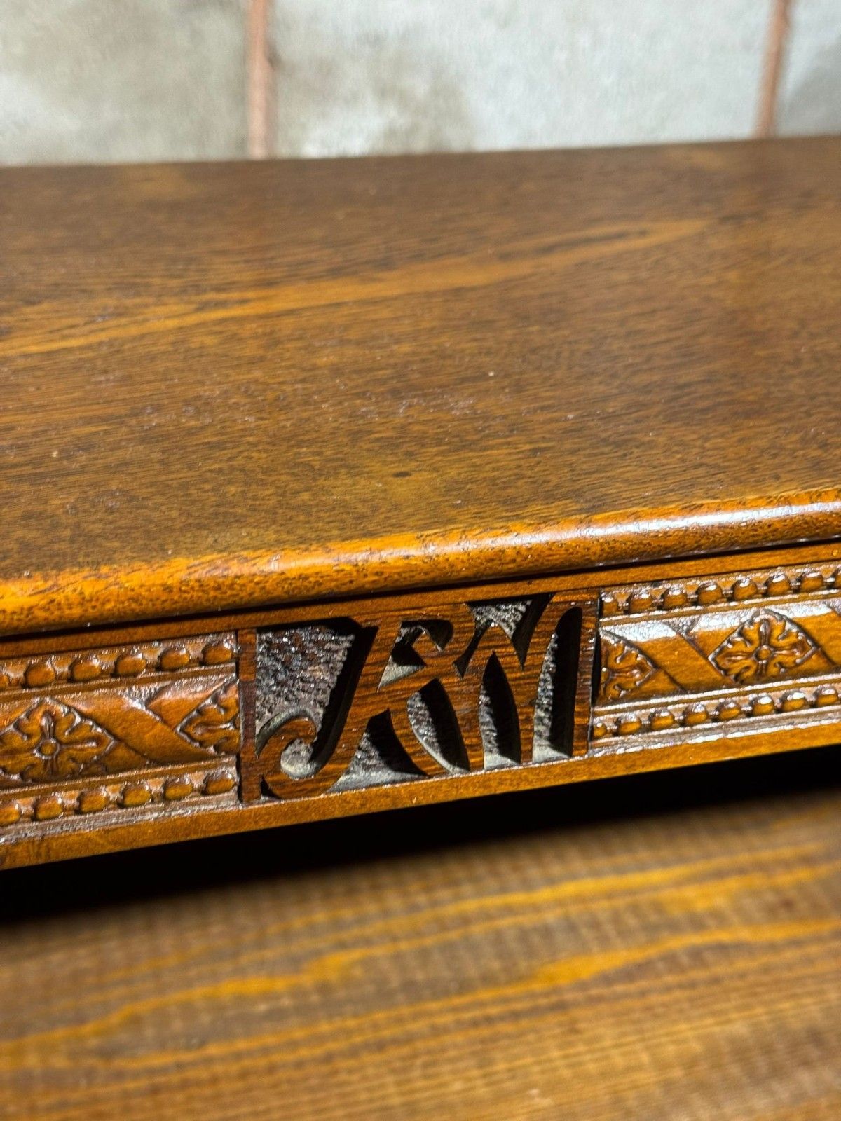 Antique Carved Oak Bookcase Initialed R.M C 1900 Rare Adjustable Shelves photo furniture