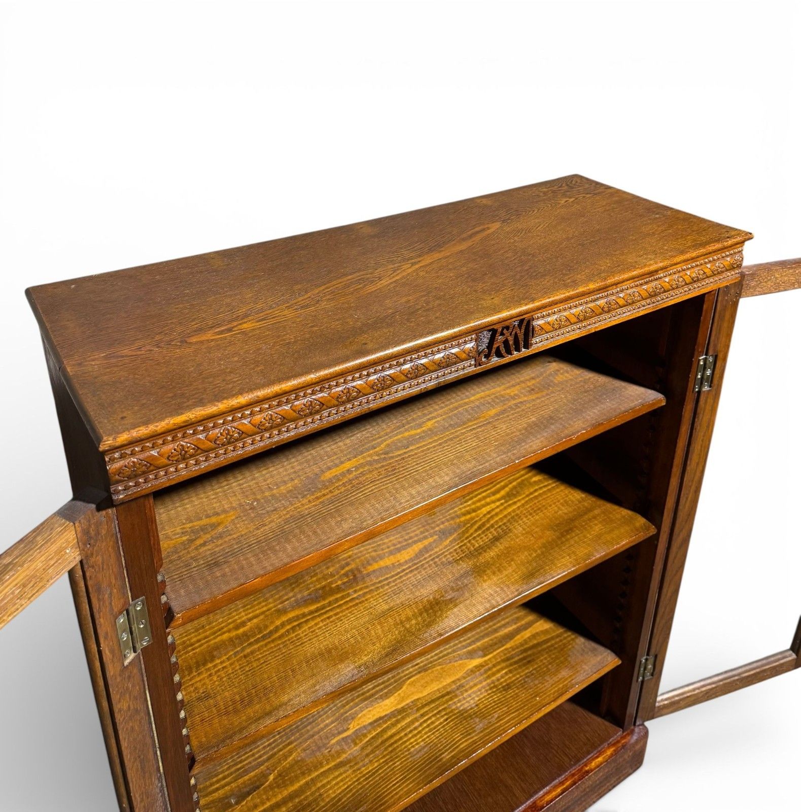 Antique Carved Oak Bookcase Initialed R.M C 1900 Rare Adjustable Shelves photo 695.0