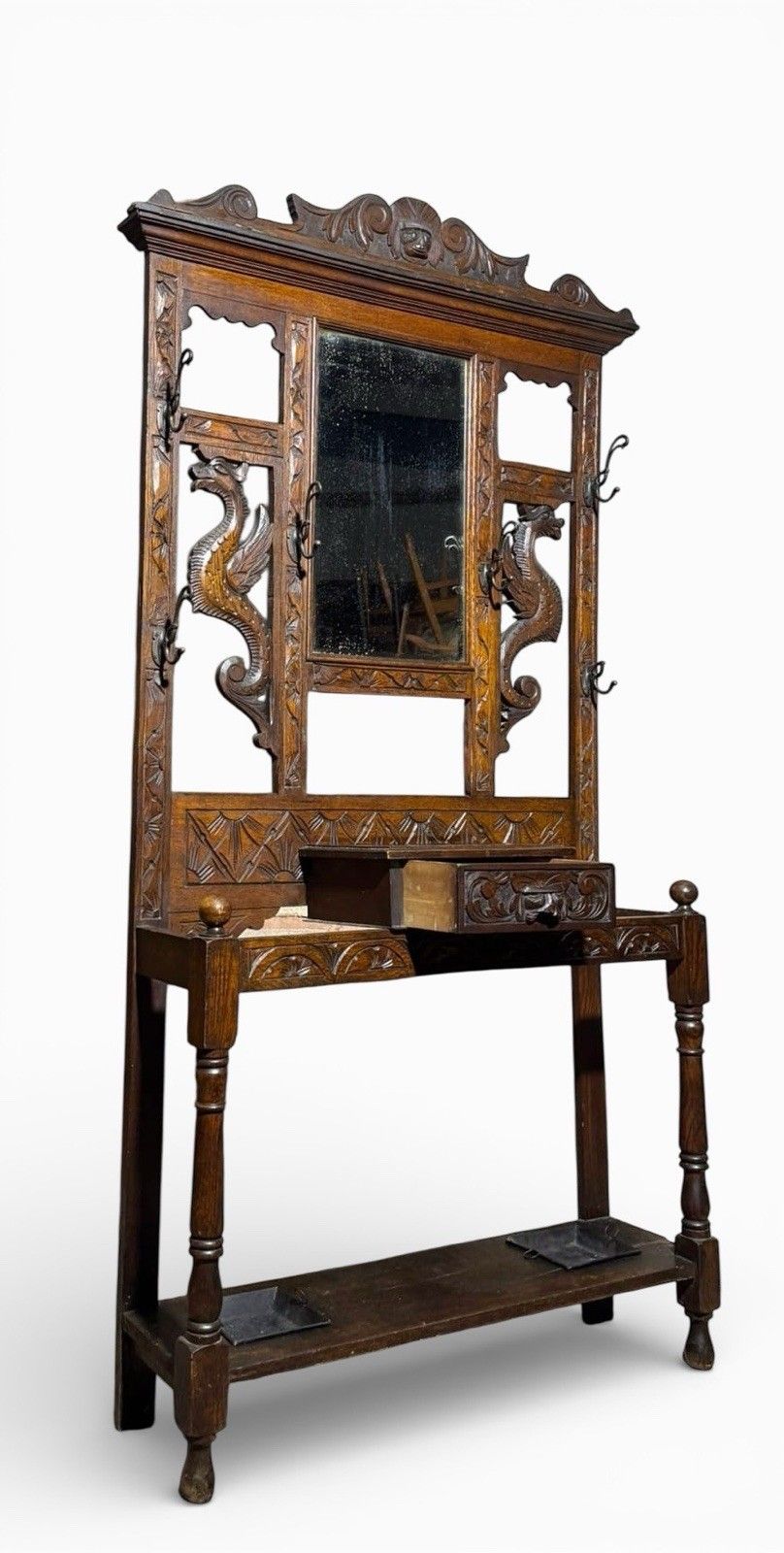 Antique Green Man Carved Oak Hall Stand Coat Stand C1880s Superior Quality photo Furniture