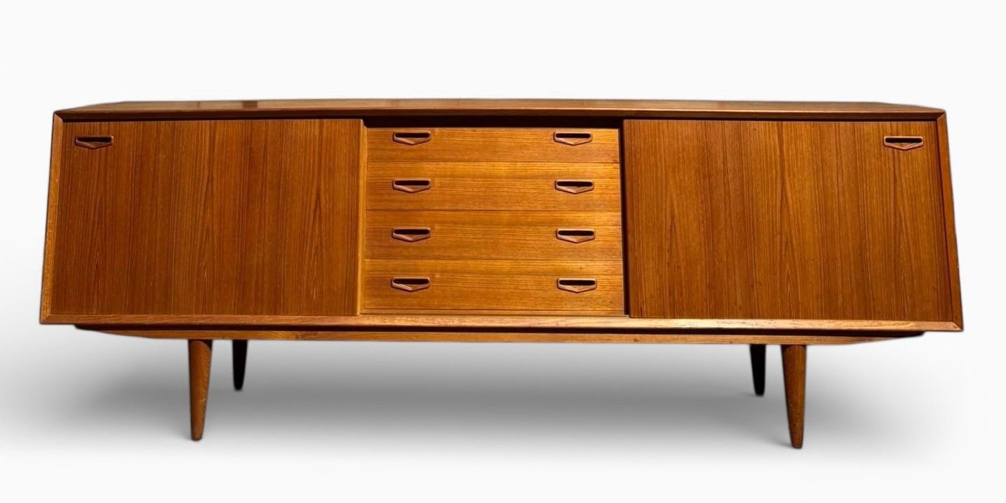 Danish Clausen And Sons Teak Sideboard Mid Century Sliding Doors Rare C1960s
