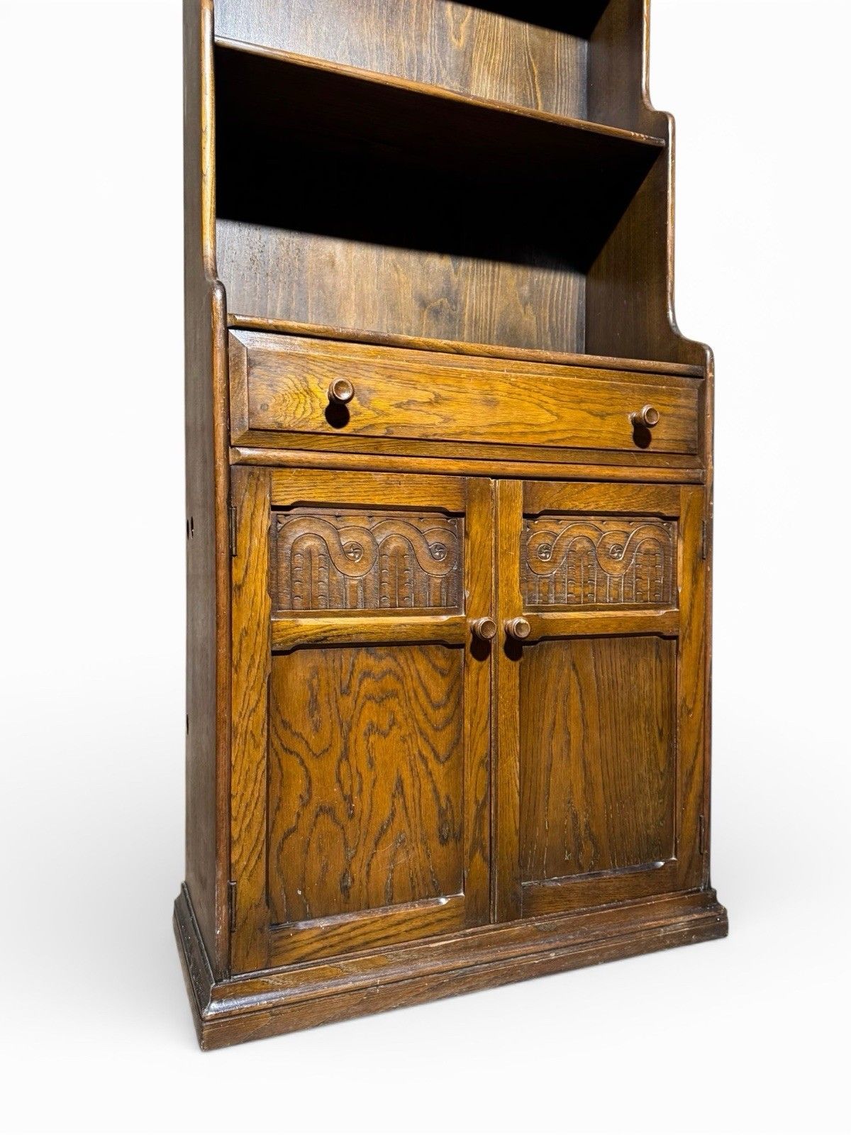 Antique Oak Waterfall Bookcase Carved Oak C1940s Dome Top photo for sale