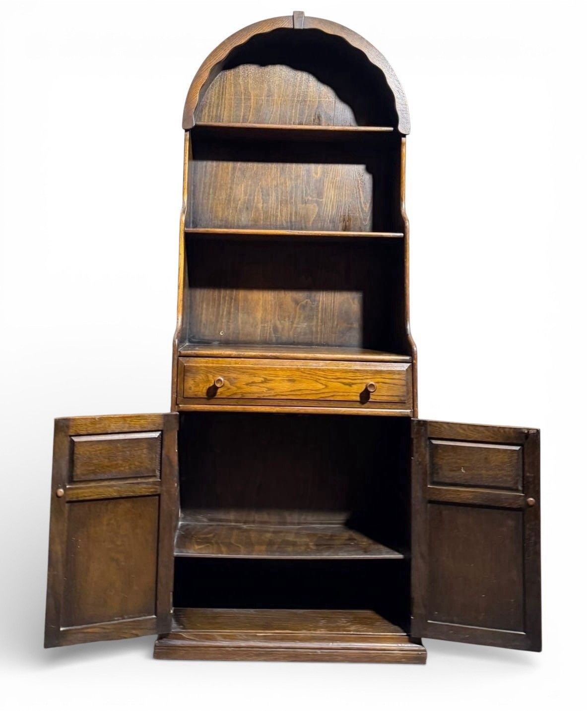 Antique Oak Waterfall Bookcase Carved Oak C1940s Dome Top photo Furniture