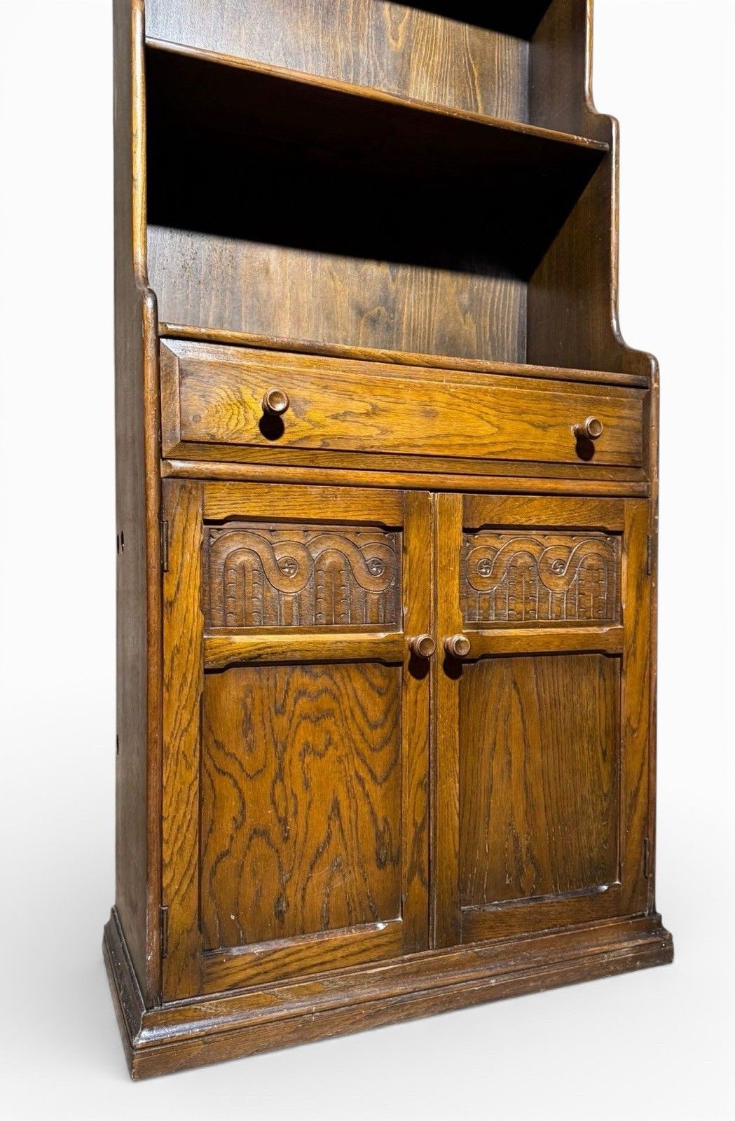 Antique Oak Waterfall Bookcase Carved Oak C1940s Dome Top photo 245.0