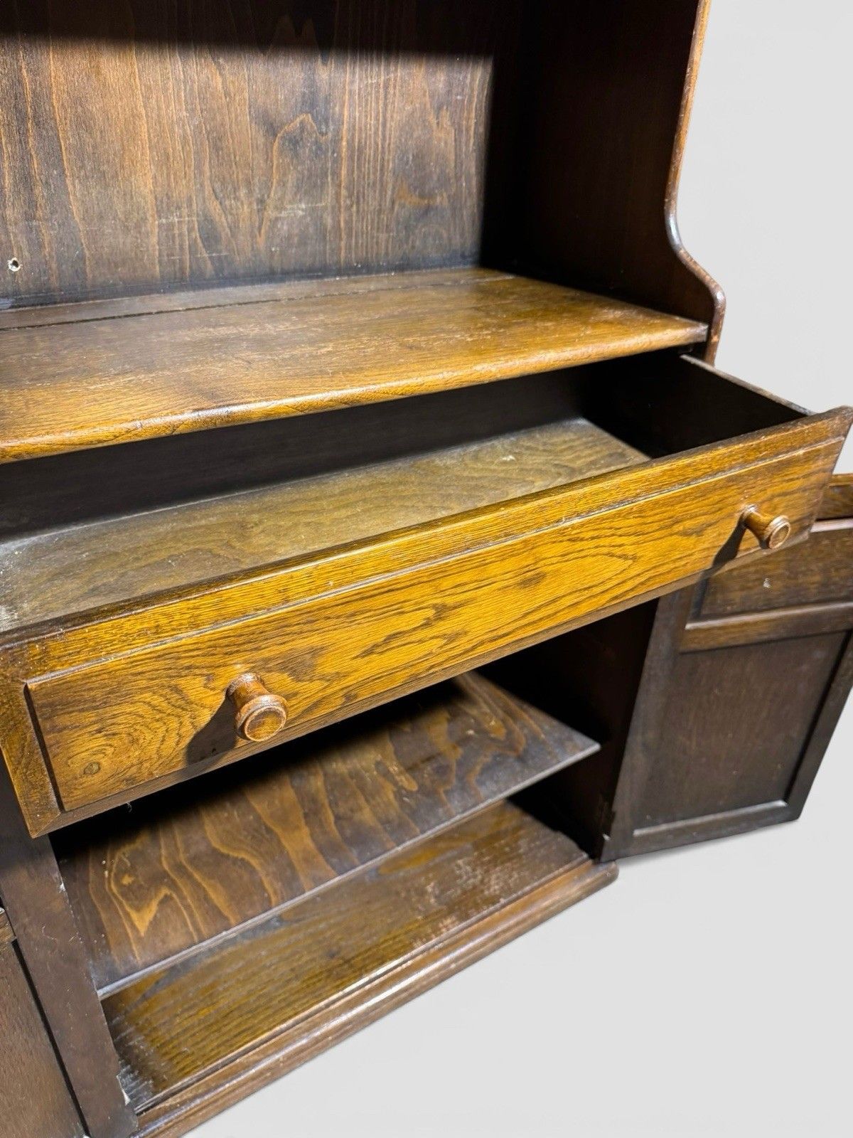 Antique Oak Waterfall Bookcase Carved Oak C1940s Dome Top photo vinterior